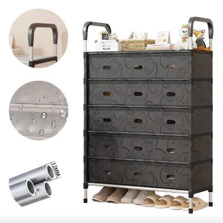 6-Tier Portable Storage Organizer with Dustproof Cover & Side Handles