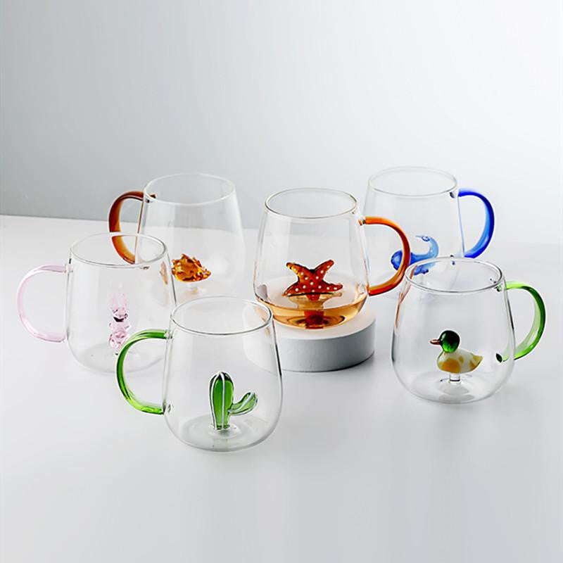 400ml 3D Cartoon Animal Glass Mug – Creative Coffee, Milk & Tea Cup with Handle | Adornia.pk