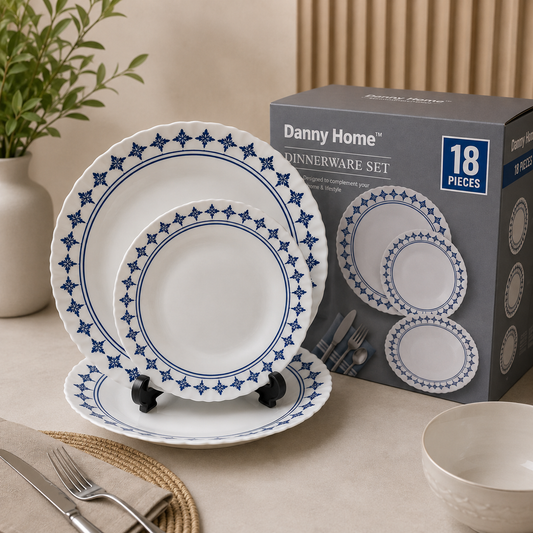 Danny Home Royal Blue Classic 18-Piece Ceramic Dinner Set