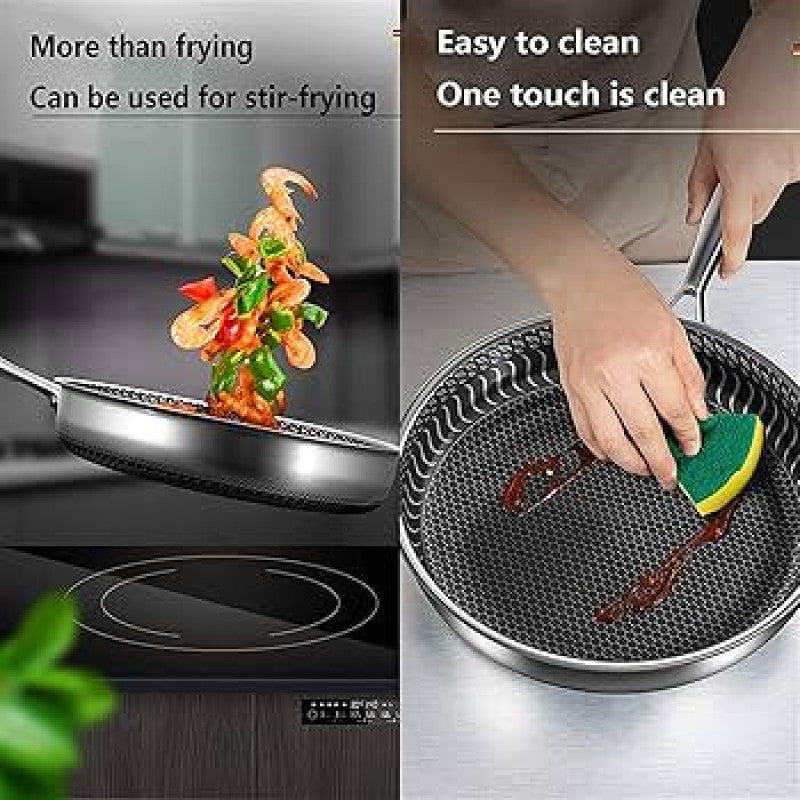 Stainless Steel Honey-Comb Non-Stick Frying Pan with Heavy Base – Laser Coated Cookware in Pakistan | Adornia.pk
