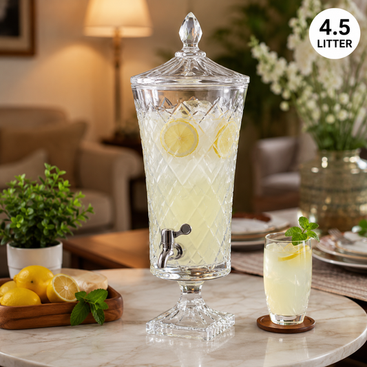 4.5L Diamond Cut Glass Beverage Dispenser with Stand & Tap