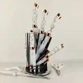 Textured Handle Knife Sets With Acrylic Rotate Stand (Black Marble)