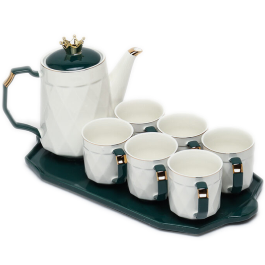 6-Piece Ceramic Tea Set with Tray – 4 Mugs & Teapot for Elegant Serving | Adornia.pk