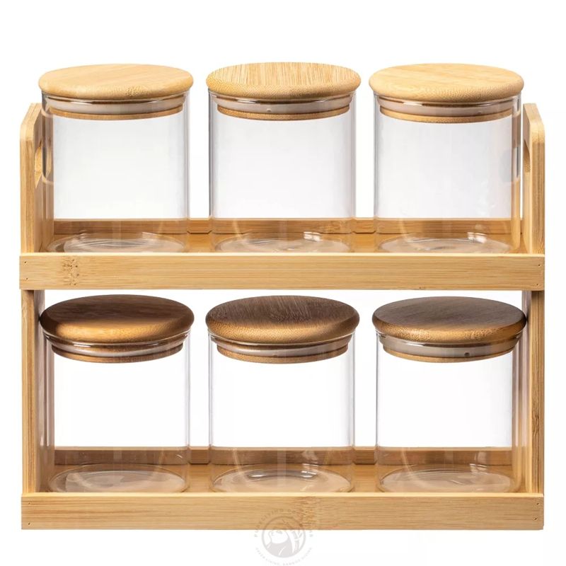 Eco-Friendly Bamboo 2-Tier Spice Rack with Glass Airtight Jars