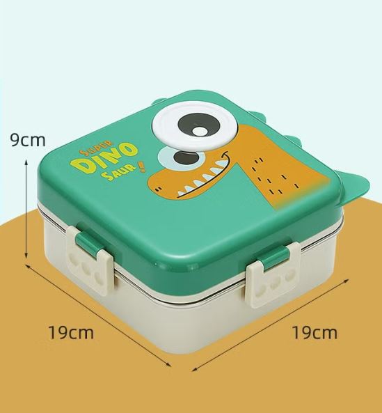 Dino Saur Design Bento Lunch Box - 3 Compartment Bento Box 1200ml, 3 Grids with Sauce Bowl