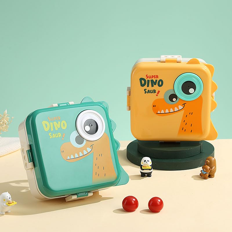 Dino Saur Design Bento Lunch Box - 3 Compartment Bento Box 1200ml, 3 Grids with Sauce Bowl