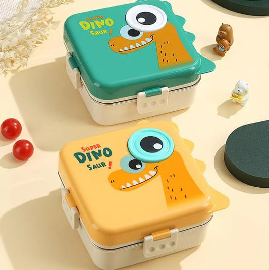 Dino Saur Design Bento Lunch Box - 3 Compartment Bento Box 1200ml, 3 Grids with Sauce Bowl