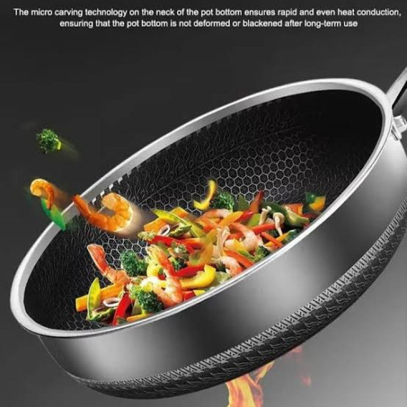 Stainless Steel Honey-Comb Non-Stick Frying Pan with Heavy Base – Laser Coated Cookware in Pakistan | Adornia.pk