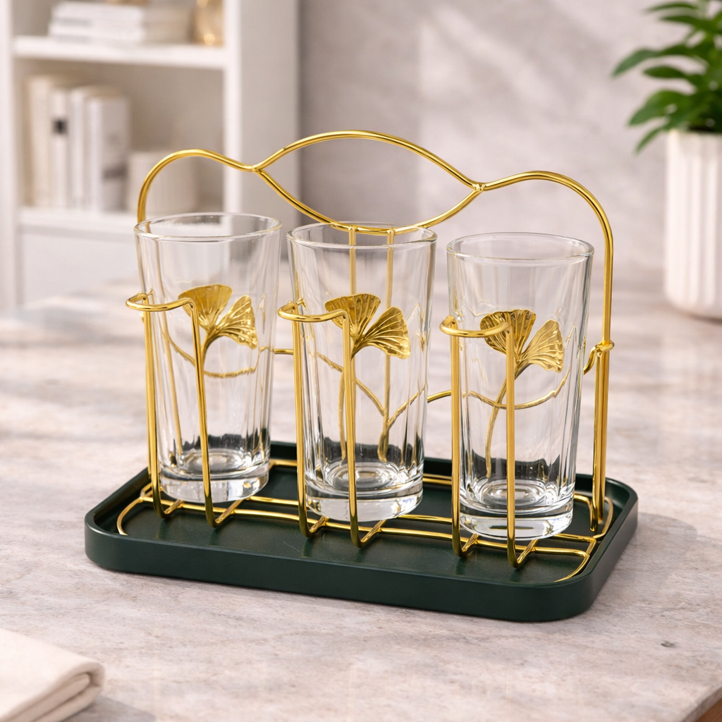 Premium Gold Glass Stand with Tray
