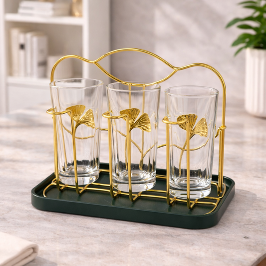 Premium Gold Glass Stand with Tray