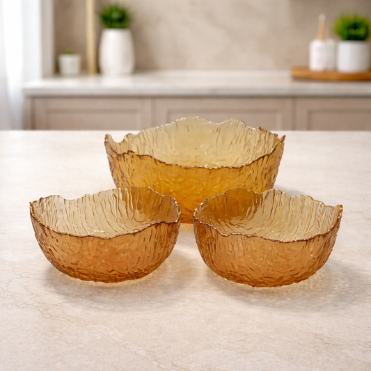 7 Pcs Premium Textured Glass Fruit Bowl Set - Gold
