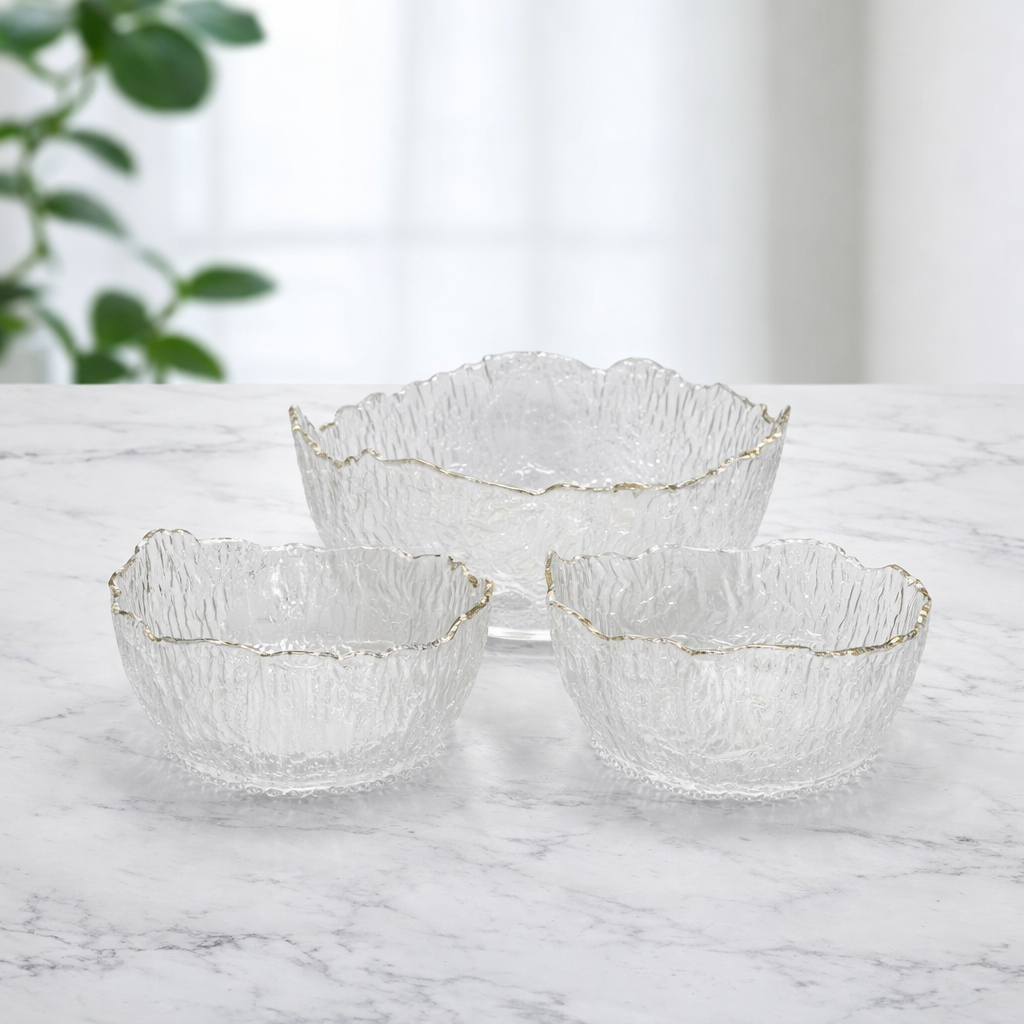 7 Pcs Premium Textured Glass Fruit Bowl Set – White