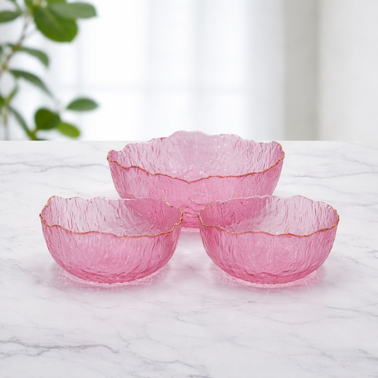 7 Pcs Premium Textured Glass Fruit Bowl Set – Pink