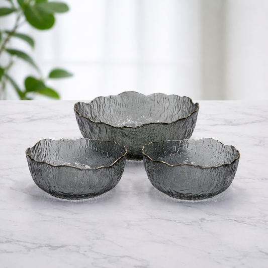 7 Pcs Premium Textured Glass Fruit Bowl Set – Black