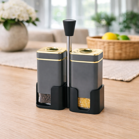 Urban Grey & Gold Dual Salt & Pepper Dispenser Set