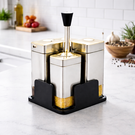 Luxury 4-Piece Spice Jar Set with Gold Lid