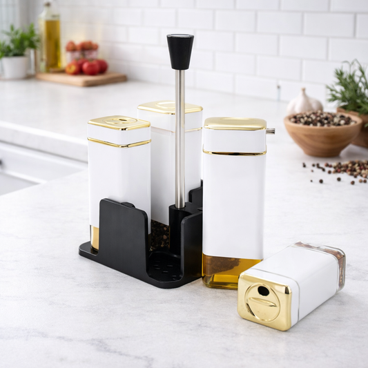 Modern 4-Piece White & Gold Spice Jar Set