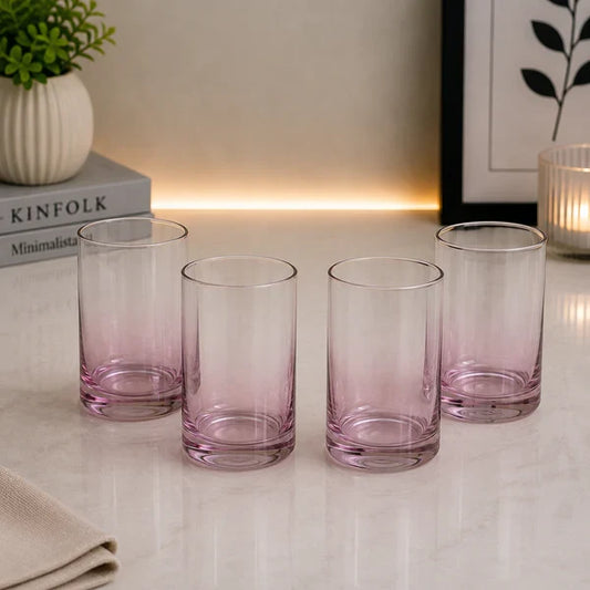 Danny Home Pink Ombre Glass Tumbler Set – 410ml (4 Pcs)