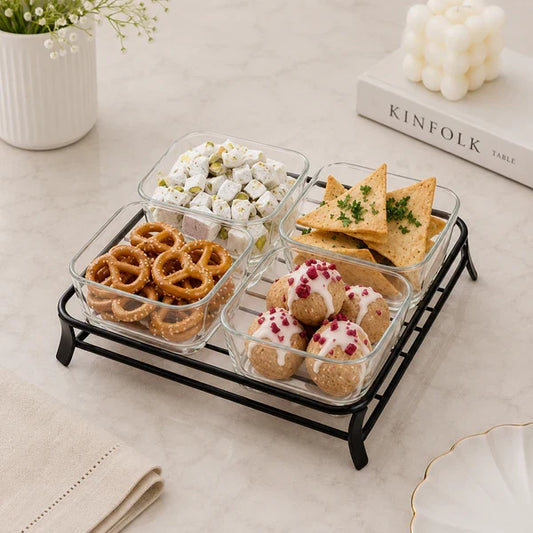 Danny Home 4-Section Glass Snack Bowl Set – 300ml