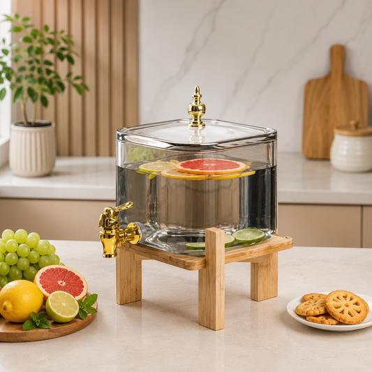 Premium 3.2L Glass Beverage Dispenser with Wooden Stand