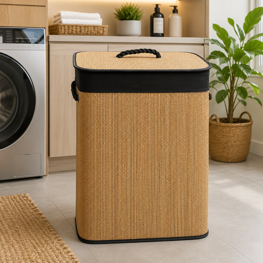 Light Brown Bamboo Rectangular Laundry Basket with Lid