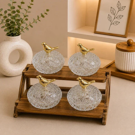 2-Tier Crystal Glass Dry Fruit Server – 4 Pcs