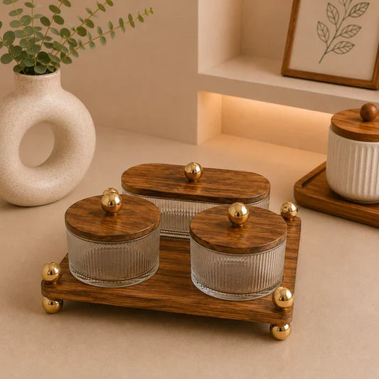 Walnut 3 Pcs Glass Dry Fruit Serving Set