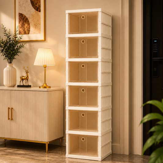 Stackable Foldable Storage Cabinet with Transparent Doors – Modular Organizer