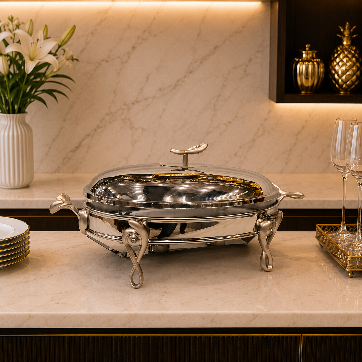 Premium 3L Oval Stainless Steel Chafing Dish – Silver Finish