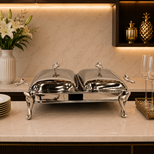 Premium Double Stainless Steel Chafing Dish – 1.5L × 2 Compartments (Silver Finish)