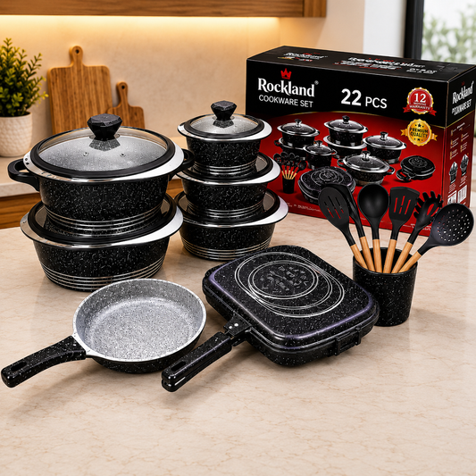 22-Piece Black Granite Non-Stick Cookware Set