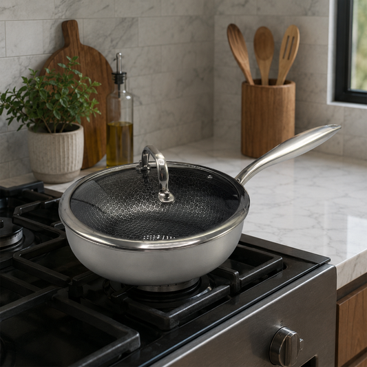 Stainless Steel Deep Fry Pan with Glass Lid | 24cm