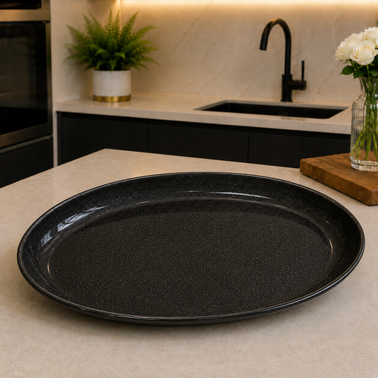 11.5 Inch Oval Serving Tray – Black Porcelain Finish
