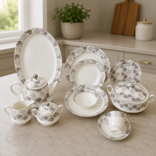 Grey Floral Dinnerware Set