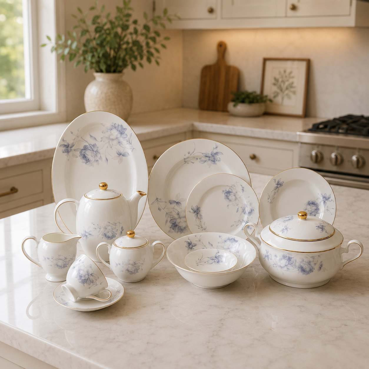 Elegant Blue Super Bone Dinner Set