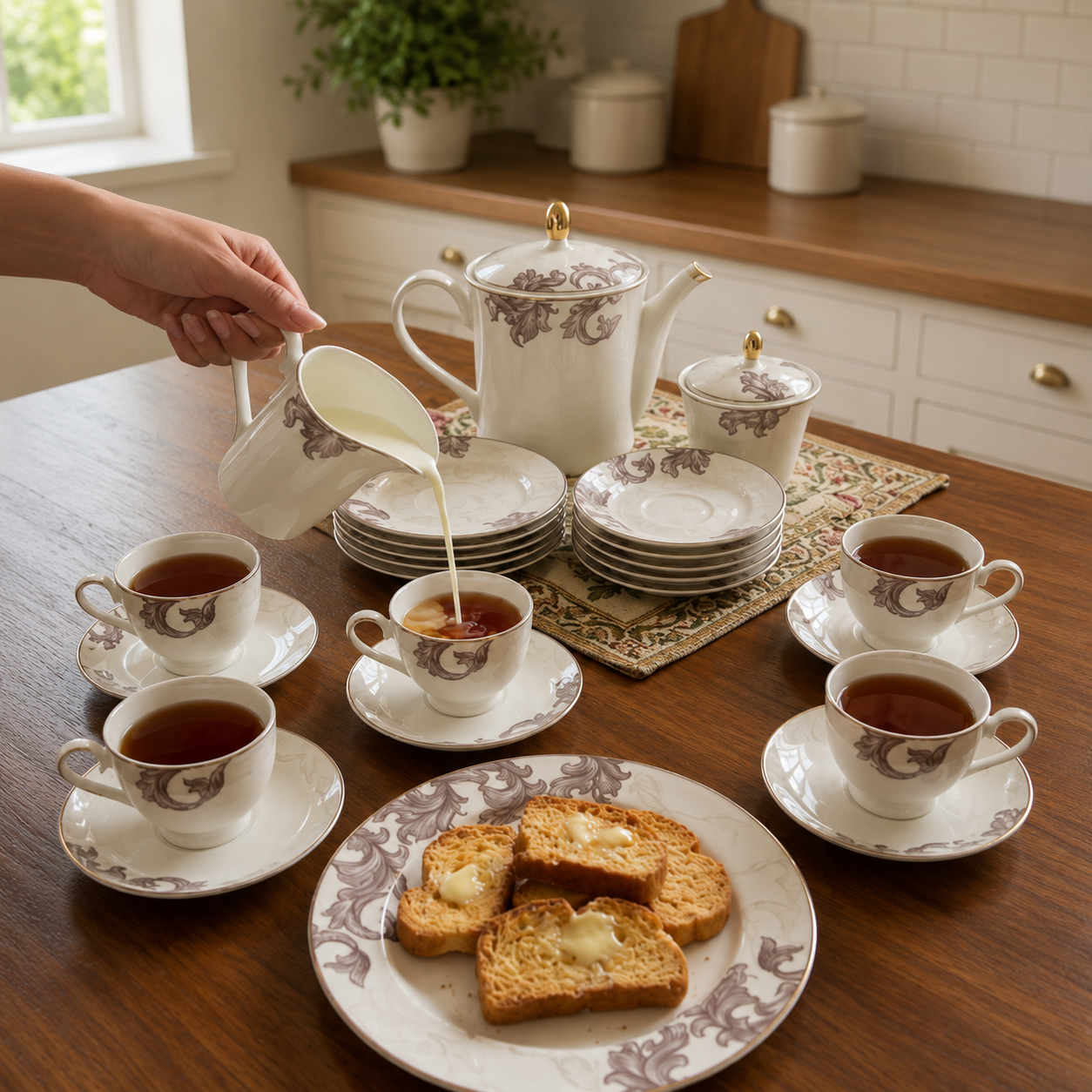 Bone China 24 Pieces Tea Set – Elegant Floral Tea Cup & Saucer Collection