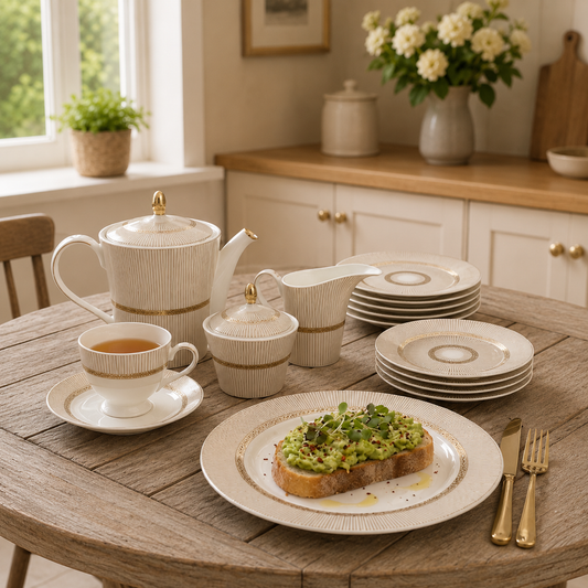 Bone China 24 Pieces Tea Set – Luxury Gold Stripe Tea Cup & Saucer