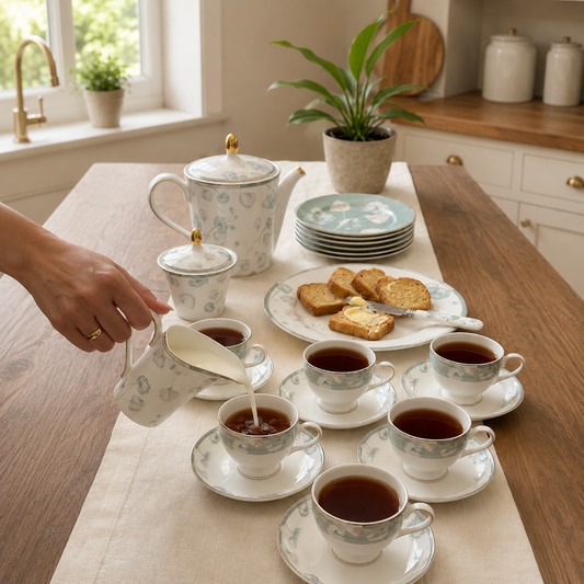 Bone China 24 Pcs Tea Set – Elegant Floral Tea Cup & Saucer