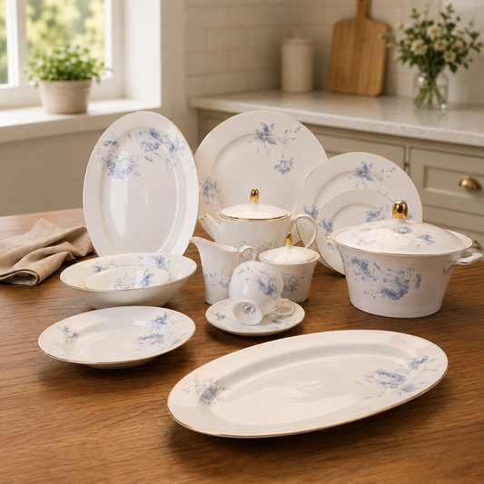 Bone China 24 Pieces Tea Set – Elegant Blue Floral Design Tea