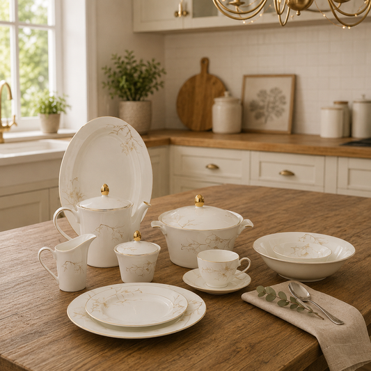 Bone China 24 Pieces Tea Set – Elegant Gold Floral Tea