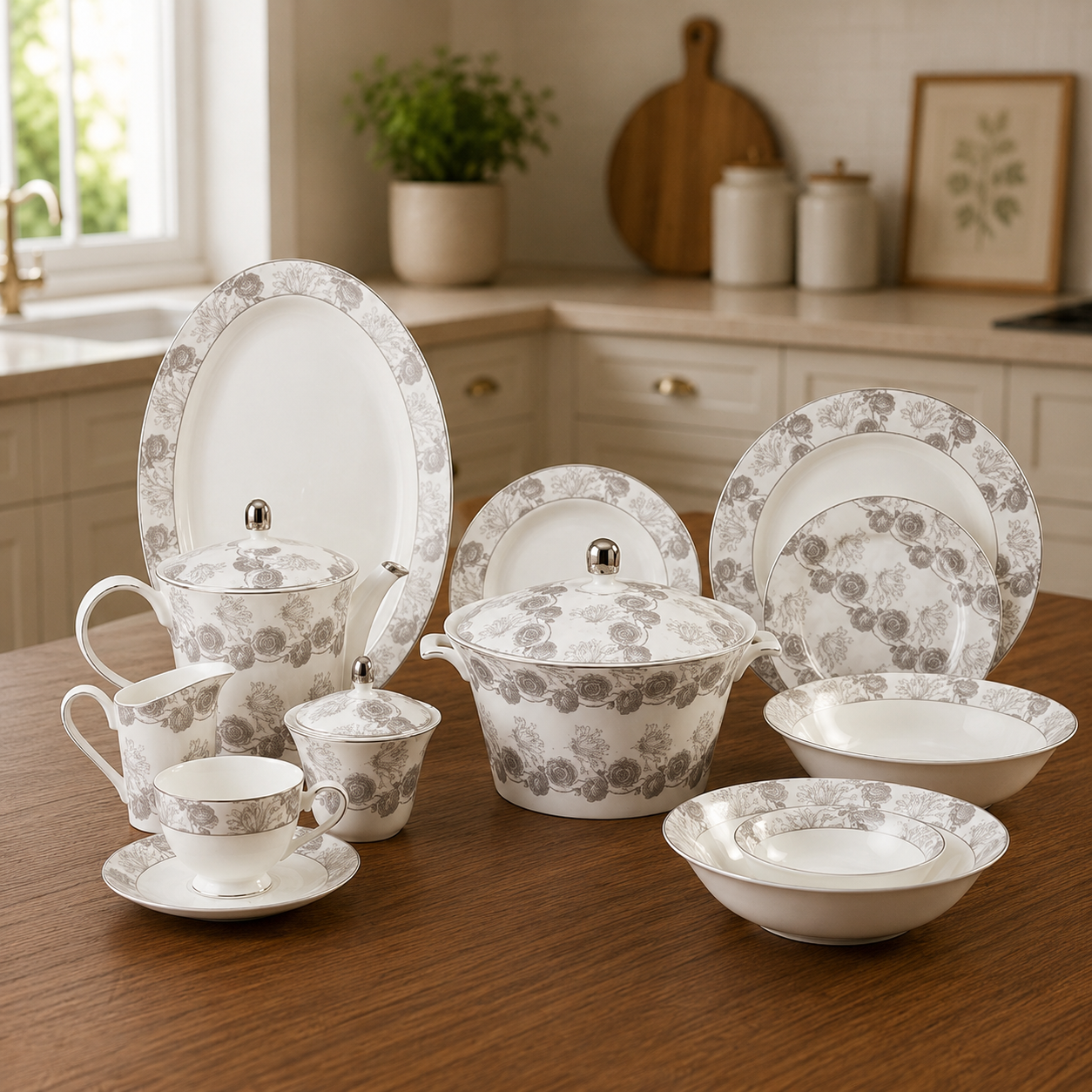 Bone China 24 Pcs Tea Set – Elegant Floral Design Tea Service Set
