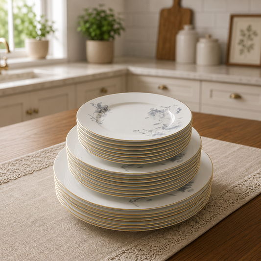 Bone China Plate Set 18 Pcs – Elegant Floral Gold Rim Dinnerware