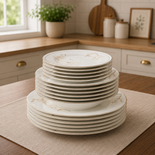 one China Plate Set 18 Pcs – Premium Floral Gold Rim Dinnerware Set