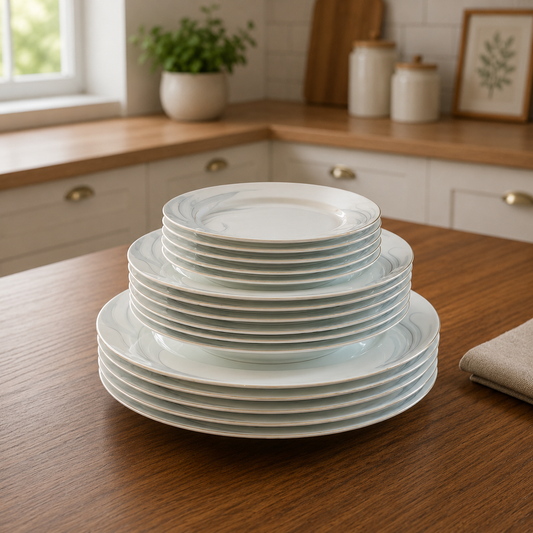 Bone China Plate Set 18 Pcs – Elegant Marble Pattern Dinnerware