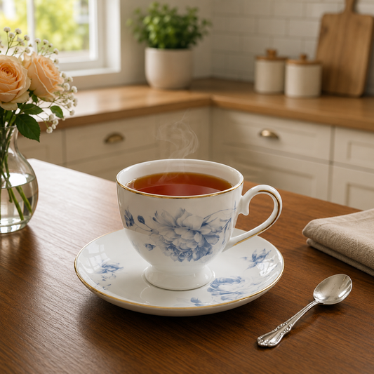 Porcelain Cup & Saucer Set – 6 Pieces Elegant Floral Tea Cup
