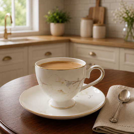 Porcelain 6-Piece Cup & Saucer Set – Elegant Floral Tea Cup