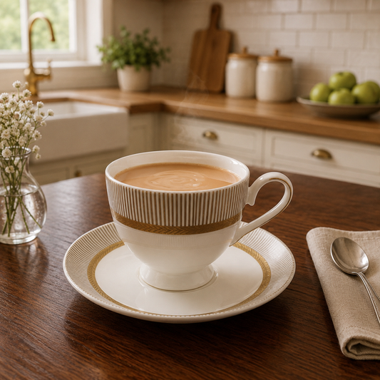Porcelain 6-Piece Cup & Saucer Set – Luxury Gold Accent Tea Cup