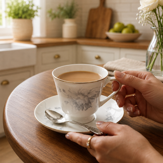 Porcelain 6-Piece Cup & Saucer Set – Elegant Floral Tea Cup