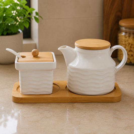 Premium Ceramic Kitchen Jar & Kettle Set