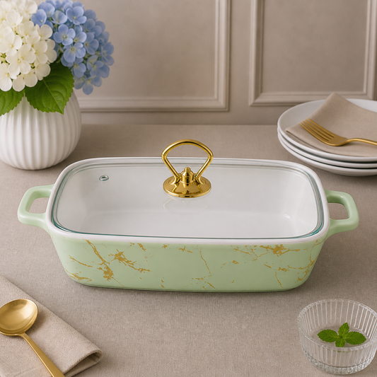 Brilliant 14-Inch Oval Ceramic Casserole Dish with Glass Lid